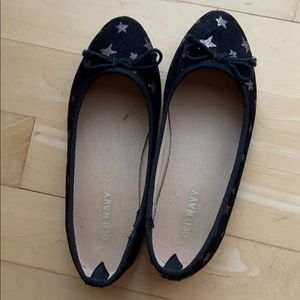 Little girls flats- black canvas/glitter stars
